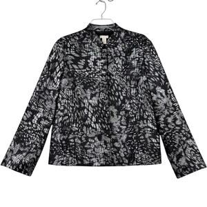 Chico's Blazer Jacket Size L Black Silver Metallic Lined Snap Up Button Detail